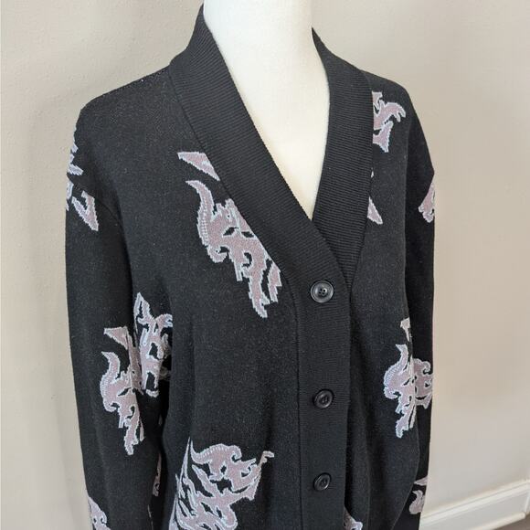 SWIXXZ by Maggie Lindemann Black Lightning Print Button Up Cardigan Size XL - Picture 2 of 7